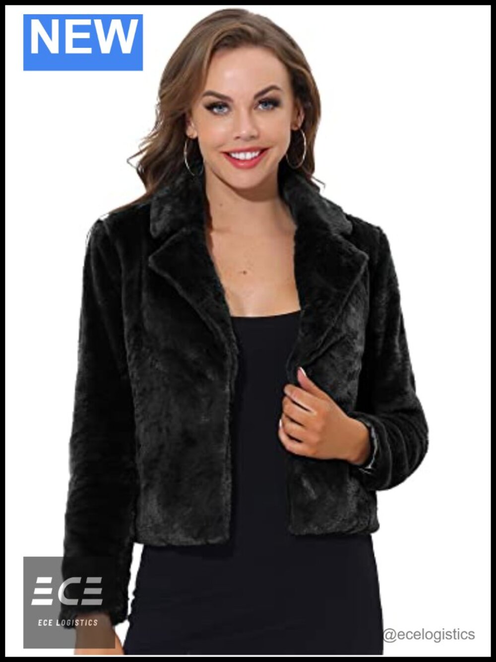 Womens Cropped Faux Fur Jacket Notch Lapel Winter Coat Wedding Guest